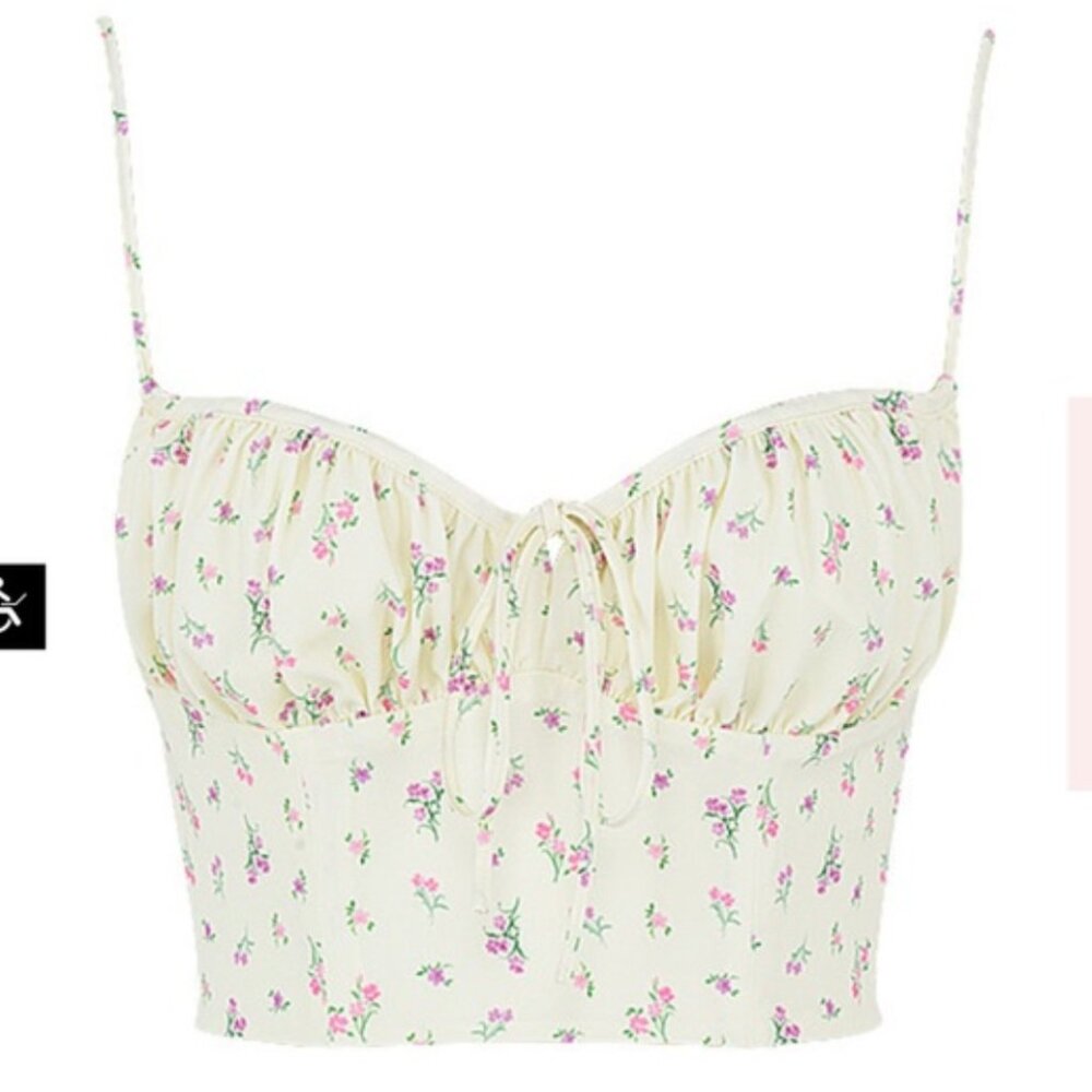 HOUSE OF CB LILIBETH CORSET YELLOW BUTTER FLORAL TOP - SMALL